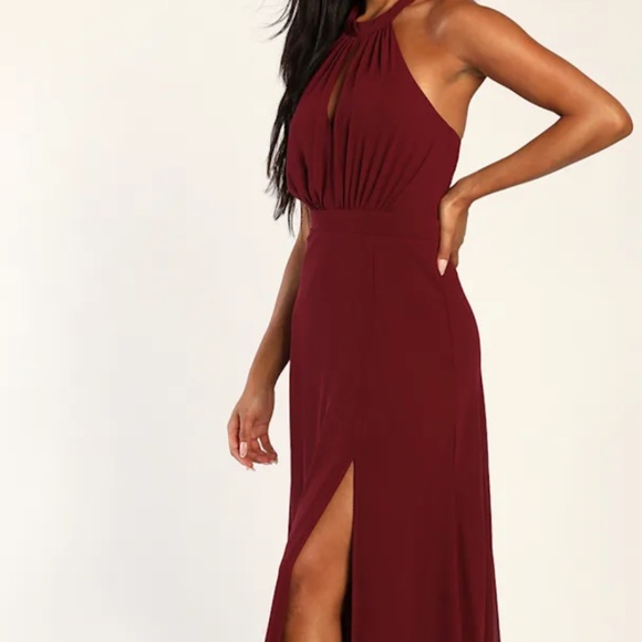 Lulus Truly Delightful Burgundy Halter Maxi Dress Red - Size XL - Picture 2 of 3